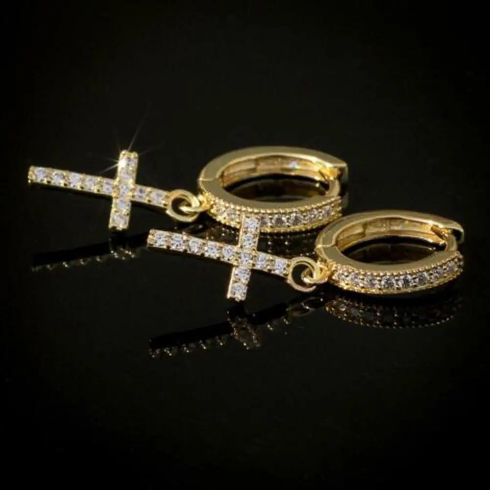 Huitan Stylish Arrow Cross-shape Drop Earrings for Women/Men Dazzling Crystal Zirconia Hiphop Party Female/Male Fashion Earrings
