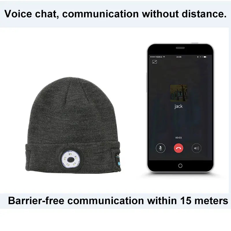 Warm Beanie Bluetooth 5.0 LED Hat Wireless Stereo Headset Music Player with MIC for Handsfree Support Dimming Rechargeable