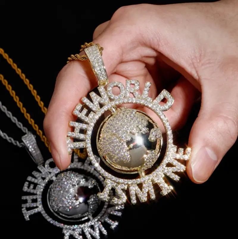 Hip Hop Letter World Globe Pendant Is My Necklace and Tennis Chain Fashion Men’s Halloween Accessories