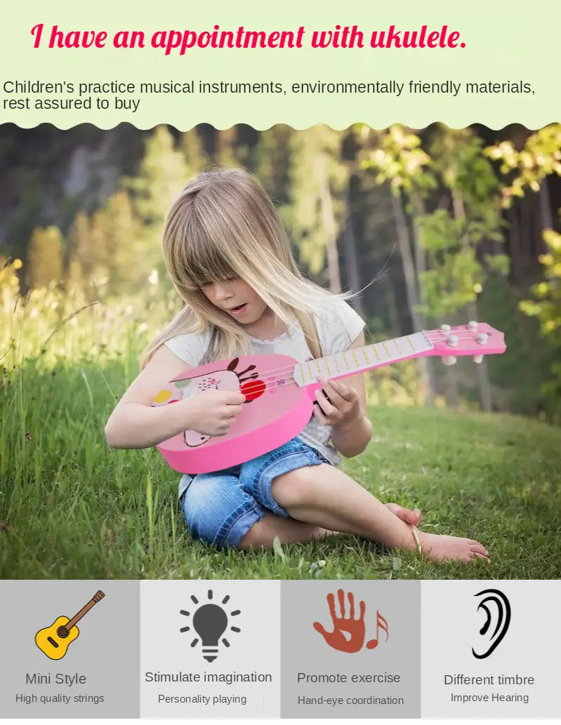 Children’s Trumpet Simulation Instrument Ukulele Guitar Mini Four-string Playable Early Education Musical Toy