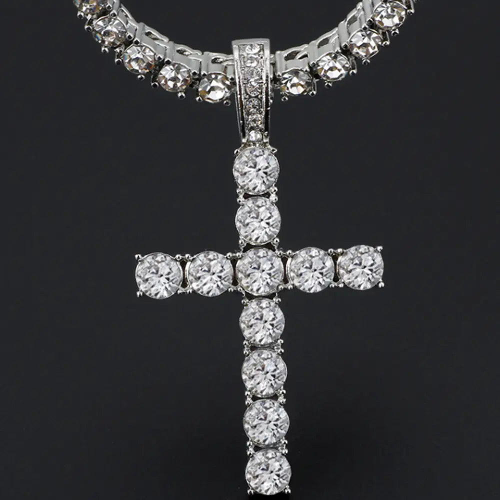 Men Women Hip Hop Cross Shiny Pendant With 4mm Zircon Tennis Chain Charm Iced Out Bling Exquisite Necklace Jewelry Fashion Gift