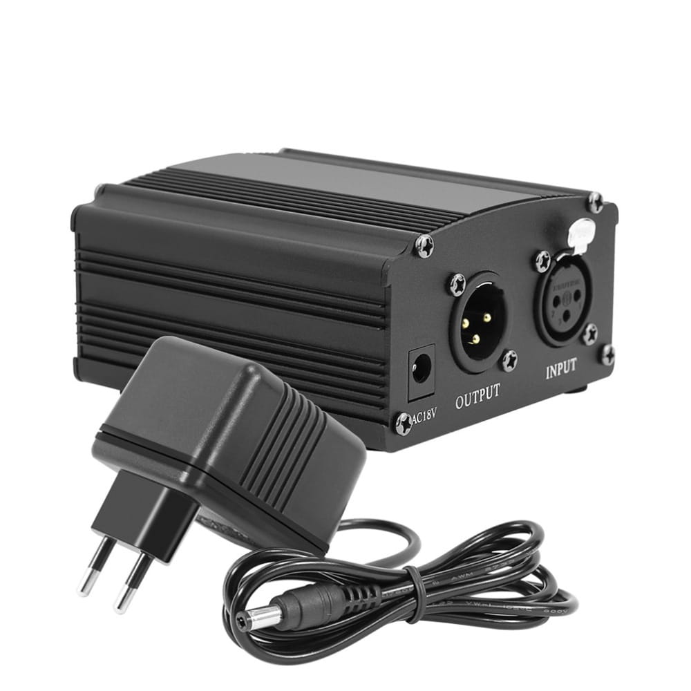 48V Phantom Power Supply with Adapter Bonus + XLR 3 Pin Microphone Cable for Any Condenser Microphone Music Recording Equipment