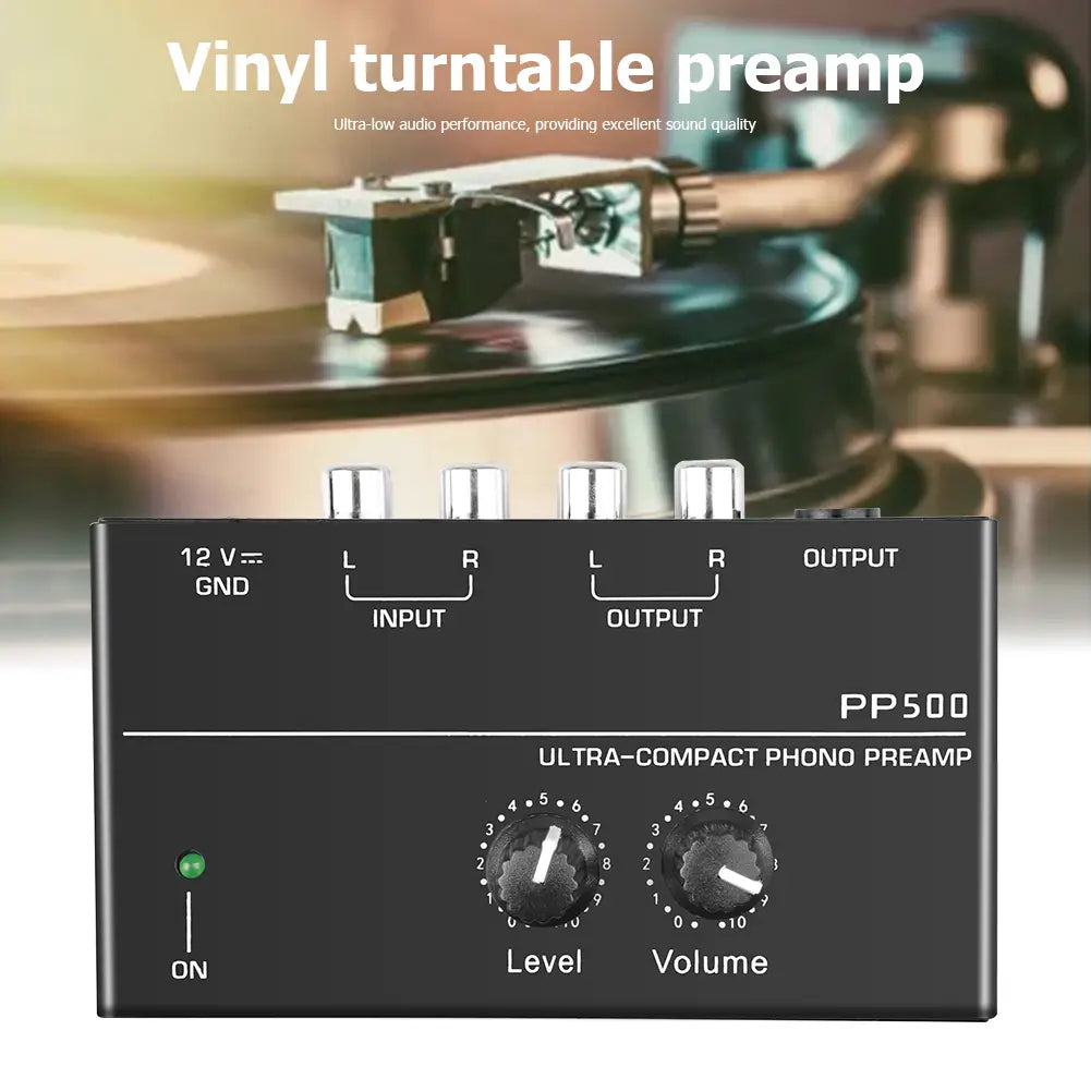 Phono Preamp pre Amp Preamplifier with Level Volume Control RCA Input Output 1/4’’ TRS Output Interfaces for LP Vinyl Turntable