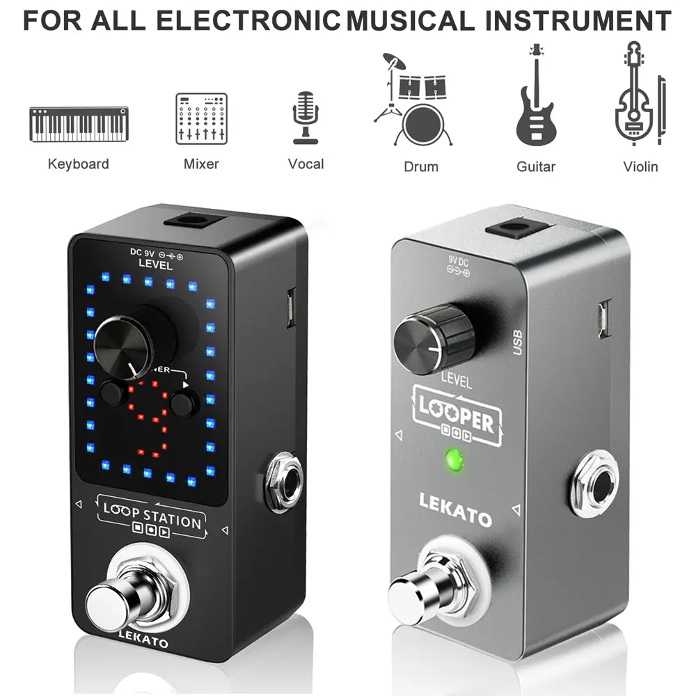 LEKATO Guitar Effect Pedal Looper 9 Loops 40 Minutes Recording Time Loop Station with Tuner Overdub Guitar Looper Musical Sports