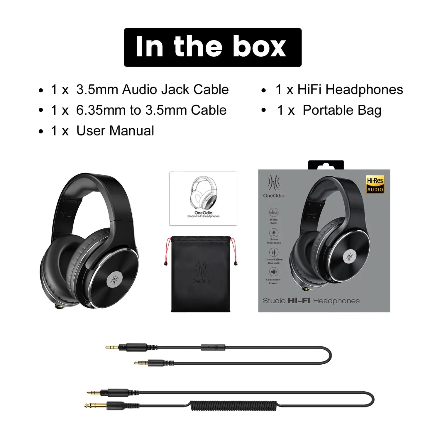Oneodio Studio HI-FI Headphones High-Resolution Sound Deep Bass Wired Headset with 50mm Neodymium Drivers Ideal for Music Create