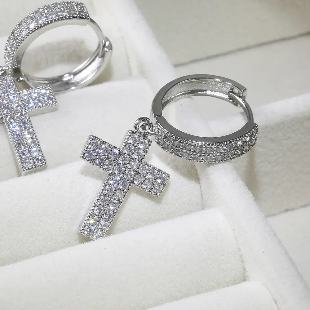 Huitan Stylish Arrow Cross-shape Drop Earrings for Women/Men Dazzling Crystal Zirconia Hiphop Party Female/Male Fashion Earrings