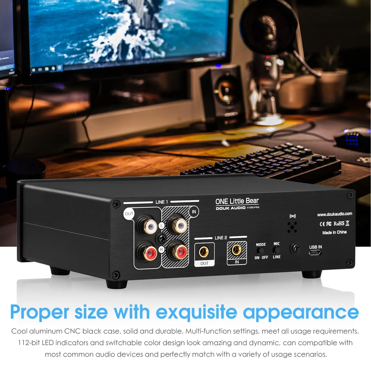 Douk Audio Dual Channel LED Sound Level Meter MIC + LINE Music Spectrum Visualizer Display Stereo Audio Splitter 3.5mm/RCA Adapter