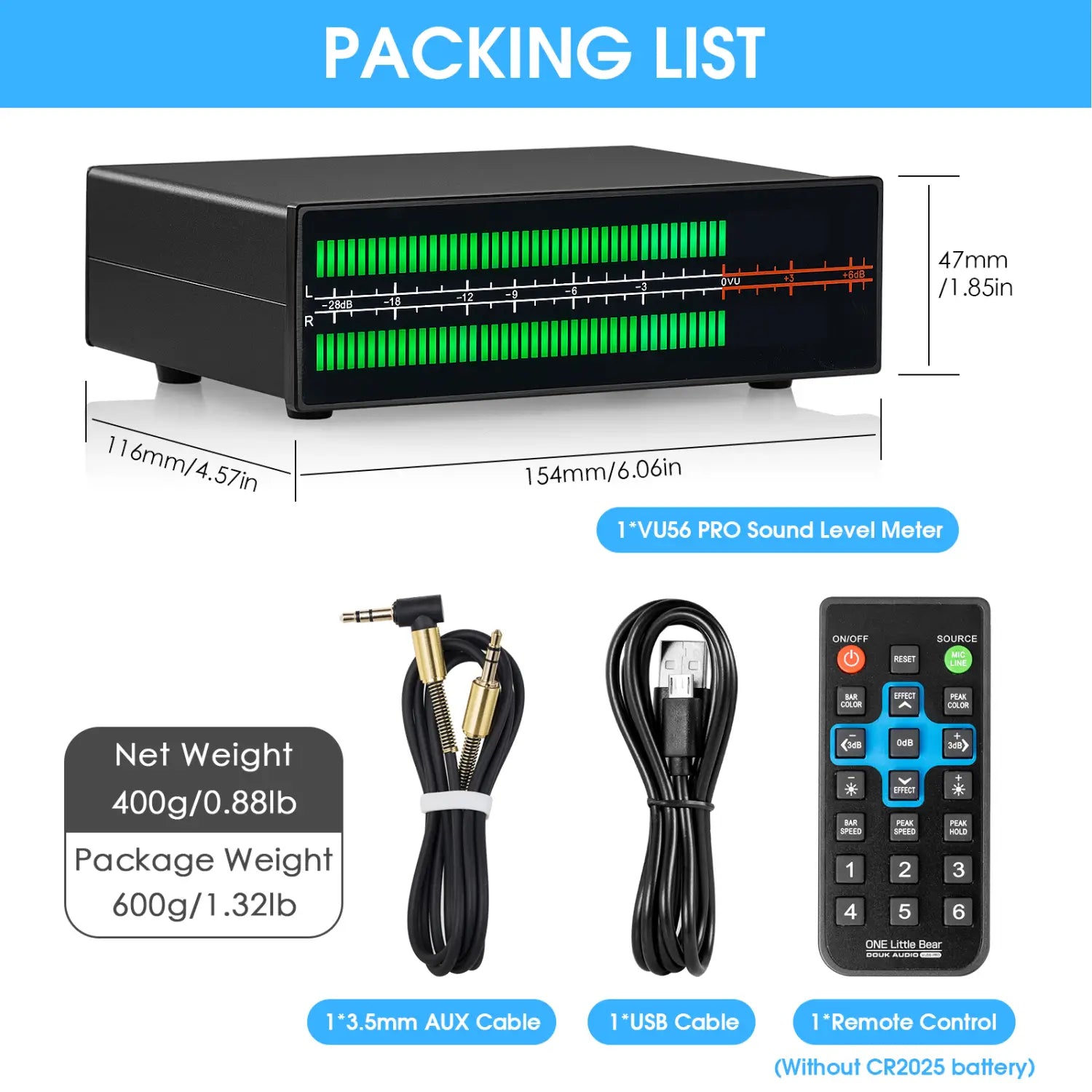 Douk Audio Dual Channel LED Sound Level Meter MIC + LINE Music Spectrum Visualizer Display Stereo Audio Splitter 3.5mm/RCA Adapter