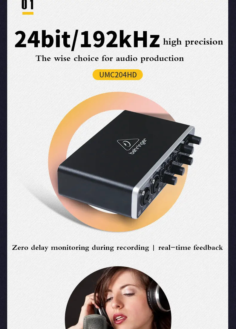 Behringer UMC204HD/UMC202HD/ UMC22 Sound Card Audio Interface Recording Independent External Sound Card Midi Live Broadcast