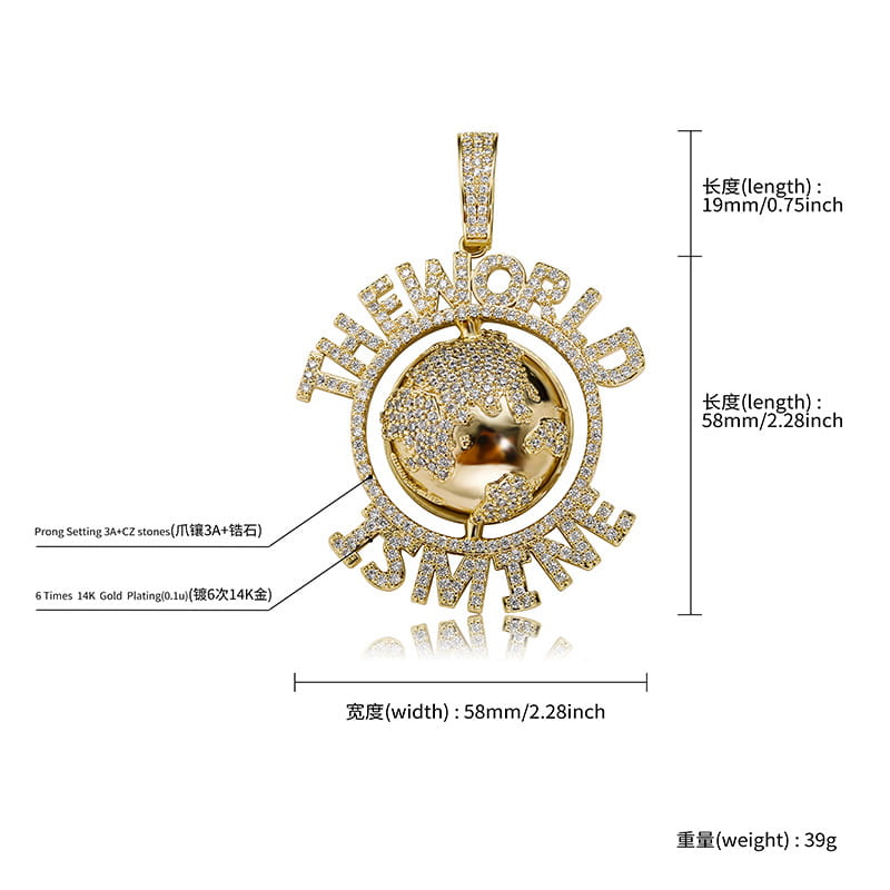 Hip Hop AAA CZ Stone Paved Bling Iced Out The World Ts Mine Earth Pendants Necklace for Men Rapper Jewelry Drop Shipping