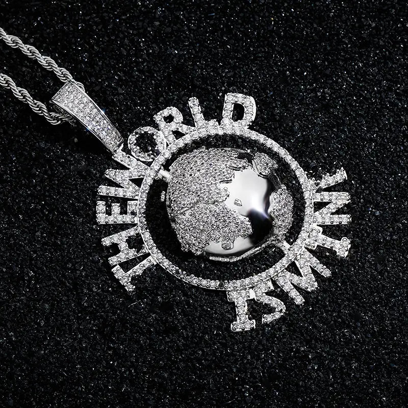 Hip Hop AAA CZ Stone Paved Bling Iced Out The World Ts Mine Earth Pendants Necklace for Men Rapper Jewelry Drop Shipping