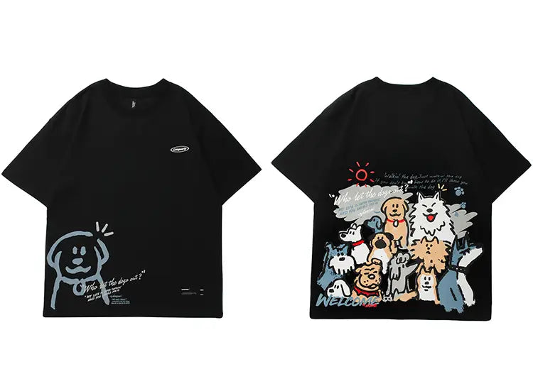 Hip Hop Tshirt Streetwear Funny Cartoon Dogs Print T Shirt 2025 Men Harajuku Cotton Casual T-Shirt Summer Short Sleeve Tops Tees