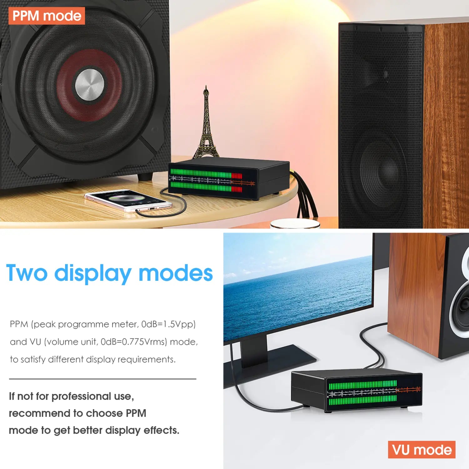 Douk Audio Dual Channel LED Sound Level Meter MIC + LINE Music Spectrum Visualizer Display Stereo Audio Splitter 3.5mm/RCA Adapter