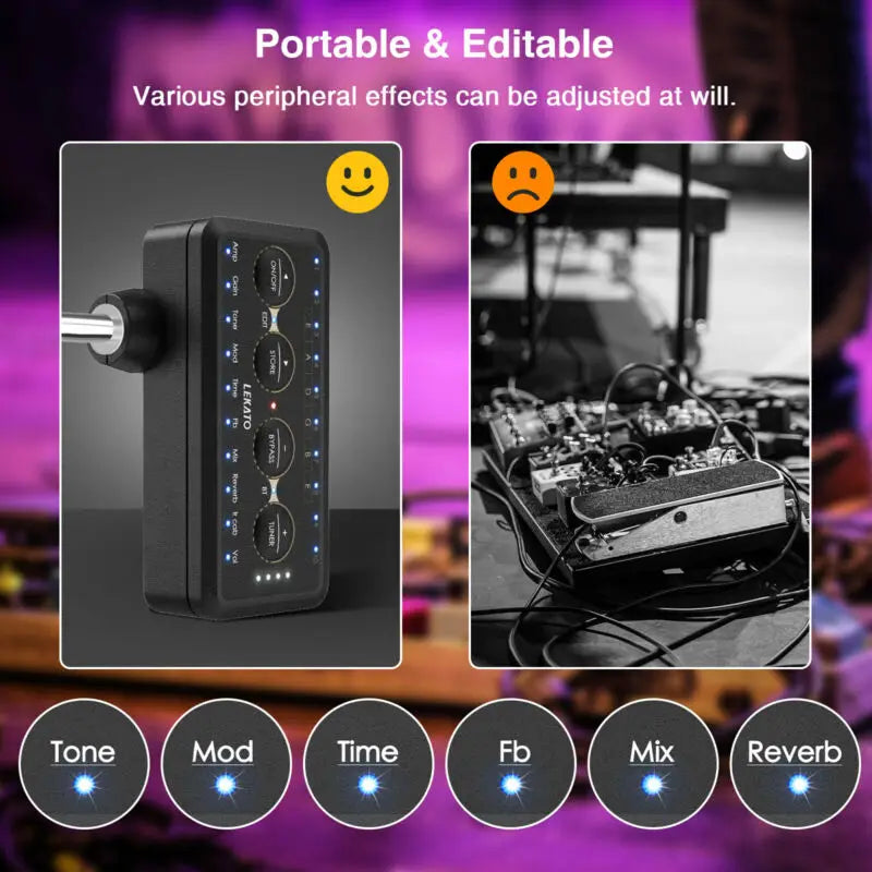 Lekato Electric Guitar Headphone Amplifier System Wireless Multi-Effects Amp Recording Music Bypass Mode Distortion Effect