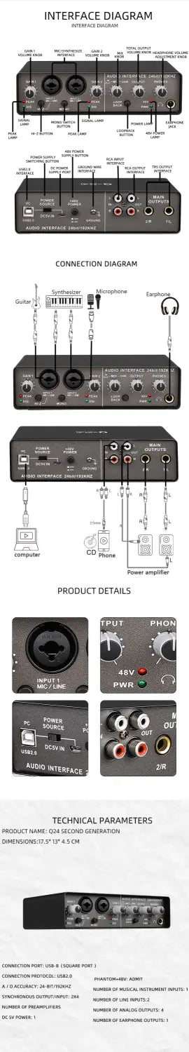 TEYUN Q-24 Q-22 Q-12 Professional Sound Card Audio Mixer Channel Monitoring Electric Guitar Live Recording For Studio Singing