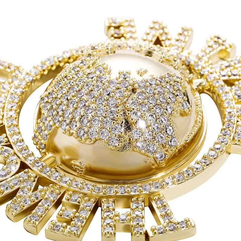 Hip Hop AAA CZ Stone Paved Bling Iced Out The World Ts Mine Earth Pendants Necklace for Men Rapper Jewelry Drop Shipping