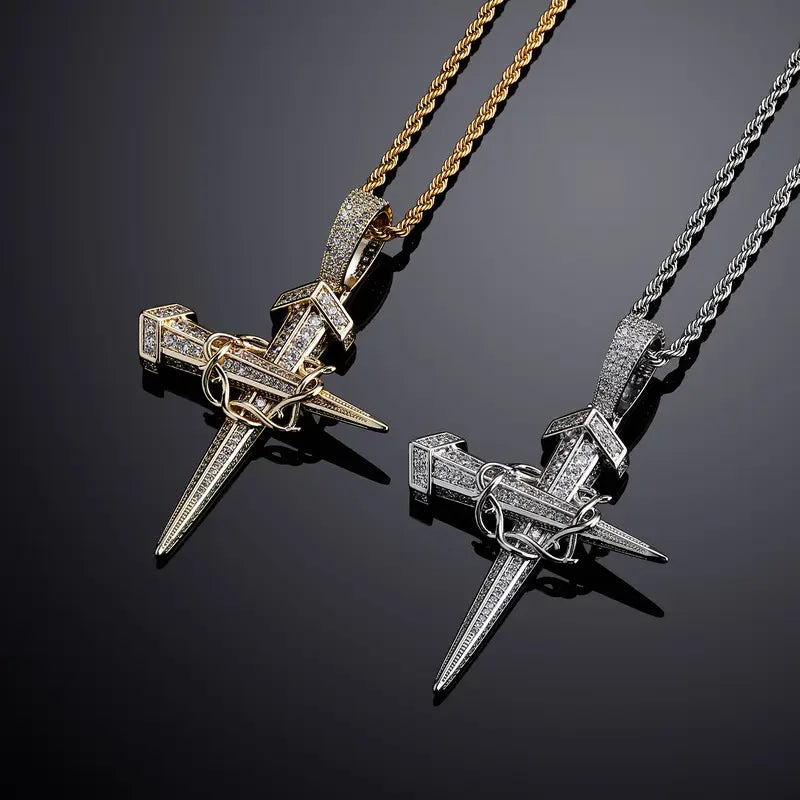 Hip Hop Vintage Winding Nail Cross Pendant Necklace Mens Rapper Jewelry Gifts