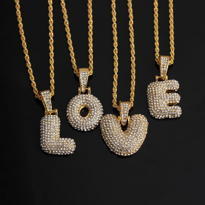 Hip Hop Jewelry Initial Letter Necklace Bubble Chain Necklace Iced