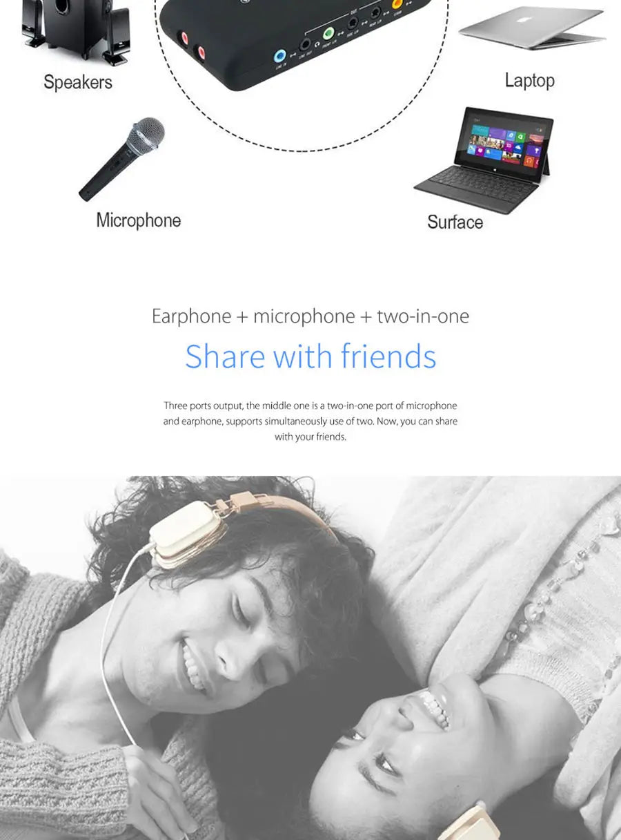 Urgrico external Sound Card with SPDIF & USB Extension Cable remoted wake-up studio record USB 7.1 Sound card for PC computer