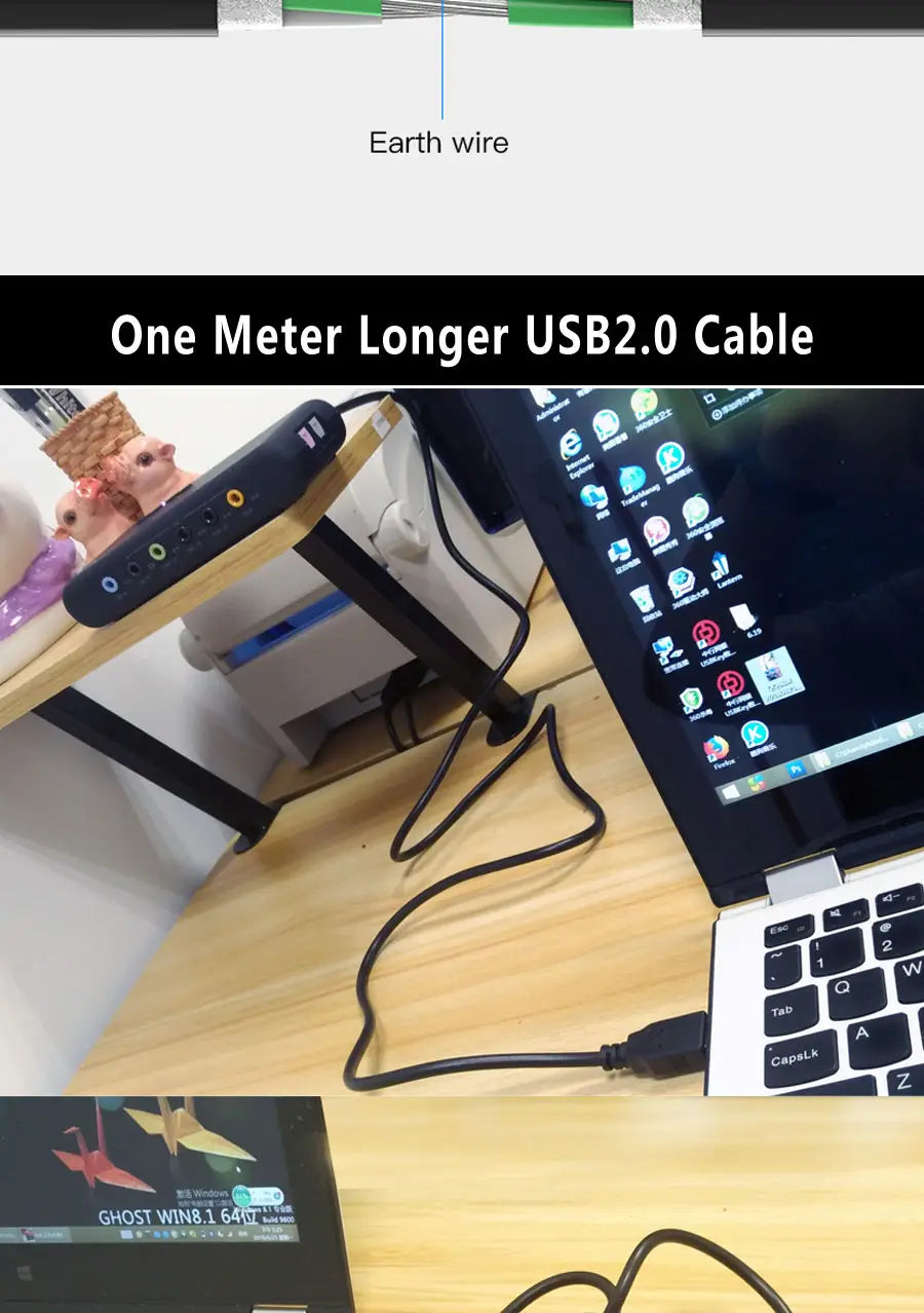 Urgrico external Sound Card with SPDIF & USB Extension Cable remoted wake-up studio record USB 7.1 Sound card for PC computer