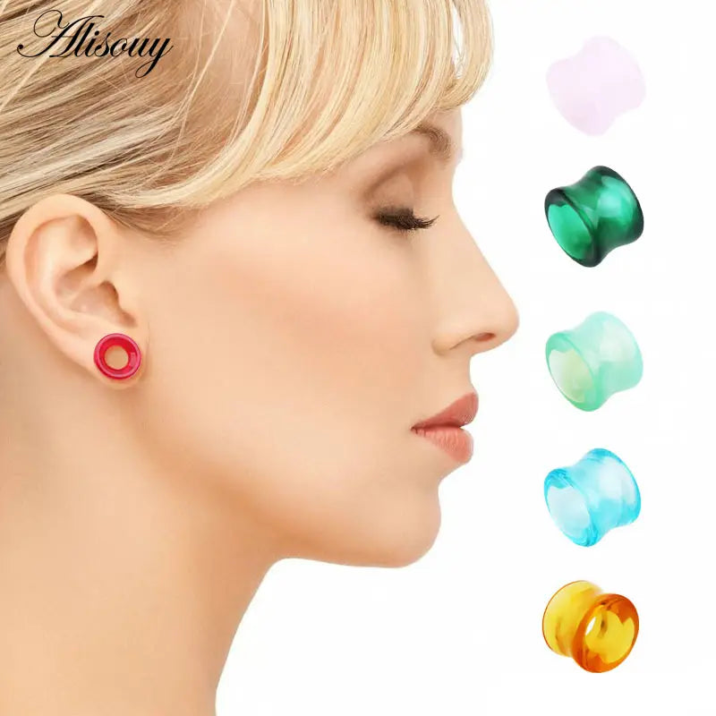 1Pc Stone Glass Ear Tunnel Plugs Mixed Style Hollow Single Flared Ear Flesh Gauges Piercing Ear Expander Stretcher Body Jewelry