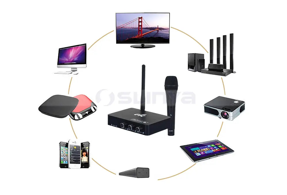K2 Android TV Box PC Home KTV Mini Karaoke Echo Mixer System Digital Sound Audio Mixer Singing Machine + 2 Wireless Microphone