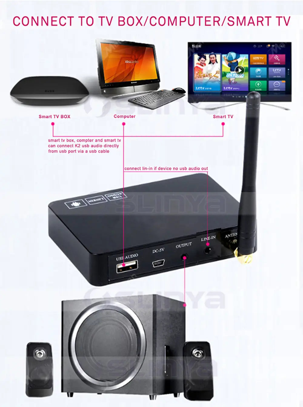 K2 Android TV Box PC Home KTV Mini Karaoke Echo Mixer System Digital Sound Audio Mixer Singing Machine + 2 Wireless Microphone
