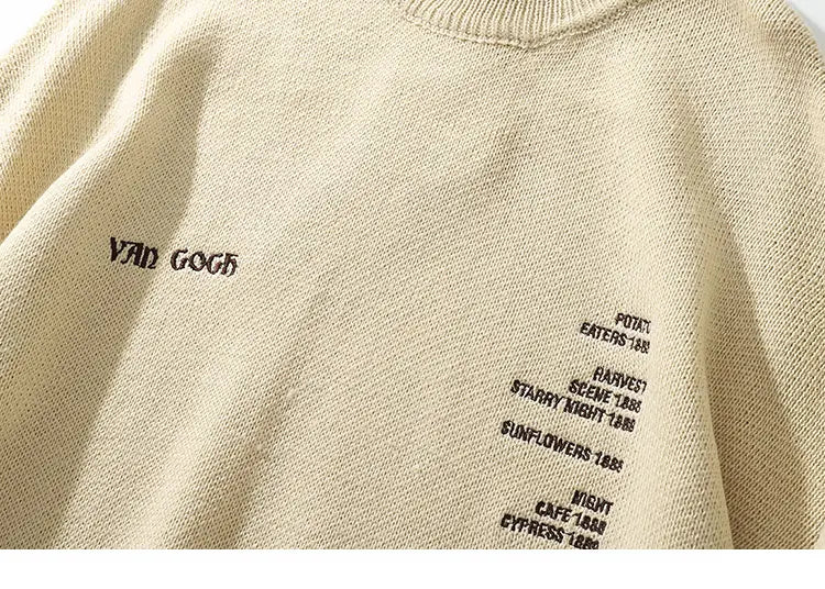 2025 Men Hip Hop Sweater Pullover Streetwear Van Gogh Painting Embroidery Knitted Sweater Retro Vintage Autumn Sweaters Cotton
