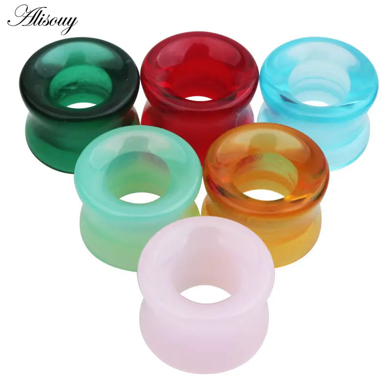 1Pc Stone Glass Ear Tunnel Plugs Mixed Style Hollow Single Flared Ear Flesh Gauges Piercing Ear Expander Stretcher Body Jewelry