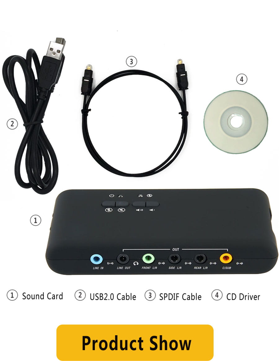 Urgrico external Sound Card with SPDIF & USB Extension Cable remoted wake-up studio record USB 7.1 Sound card for PC computer
