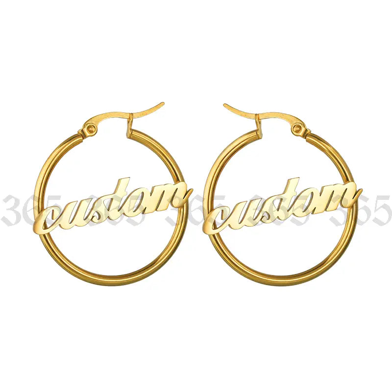 Hiphop Attract Custom Jewelry Personalized Name Date Large Earrings Adult Child Stainless Steel Big Round Circle Oorbellen
