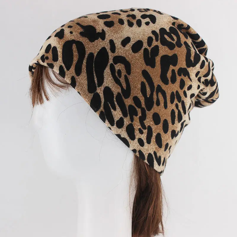 Hip Hop Women Fashion Leopard Print Warm Hat Caps For Girl Dot Spring Autumn Cotton Beanies Skullies Double Used Hats Scarf