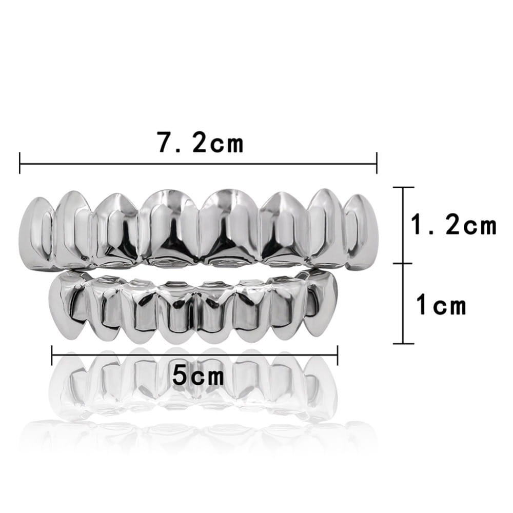 TOPGRILLZ 8/8 Hip Hop Teeth Grillz Set Gold Silver Color Top & Bottom Body Jewelry Punk Cosplay Party Tooth Grills Gifts