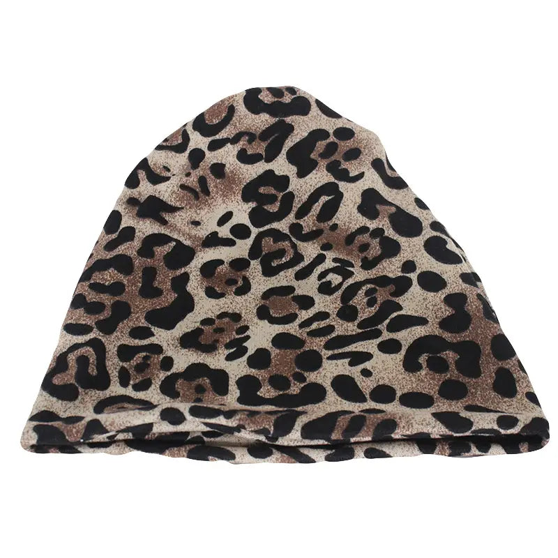 Hip Hop Women Fashion Leopard Print Warm Hat Caps For Girl Dot Spring Autumn Cotton Beanies Skullies Double Used Hats Scarf