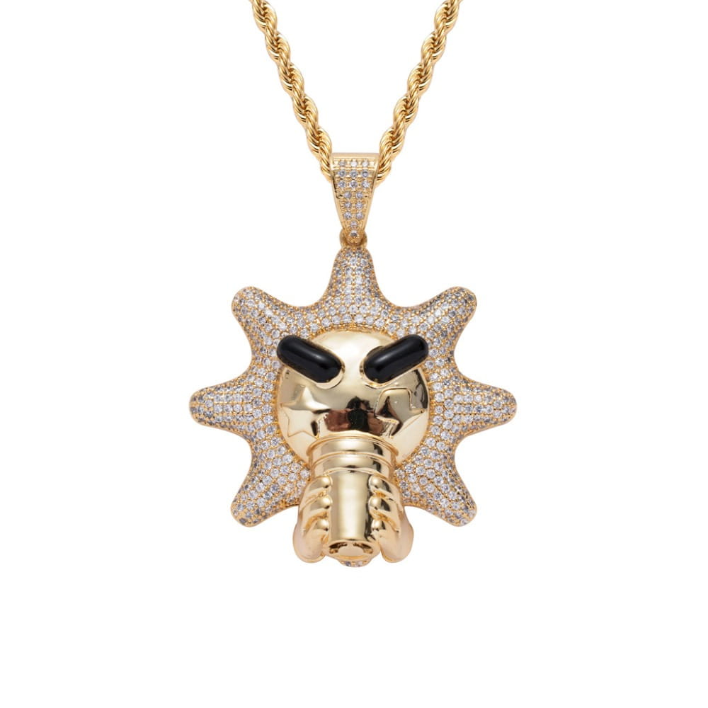 Hip Hop Micro Paved AAA Cubic Zirconia Bling Ice Out Drinking Water Sun Pendants Necklace for Men Rapper Jewelry Gold Color