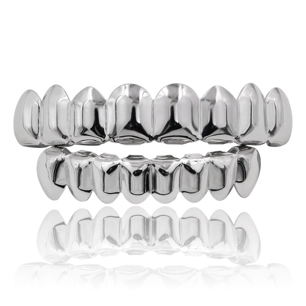 TOPGRILLZ 8/8 Hip Hop Teeth Grillz Set Gold Silver Color Top & Bottom Body Jewelry Punk Cosplay Party Tooth Grills Gifts