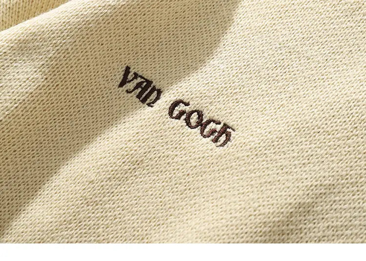 2025 Men Hip Hop Sweater Pullover Streetwear Van Gogh Painting Embroidery Knitted Sweater Retro Vintage Autumn Sweaters Cotton