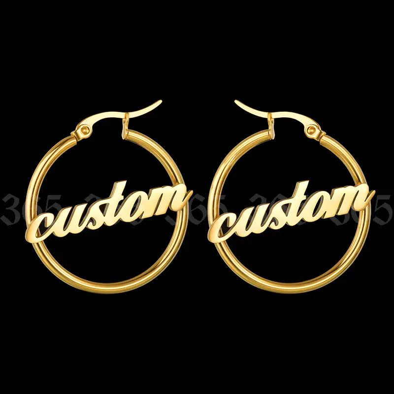 Hiphop Attract Custom Jewelry Personalized Name Date Large Earrings Adult Child Stainless Steel Big Round Circle Oorbellen