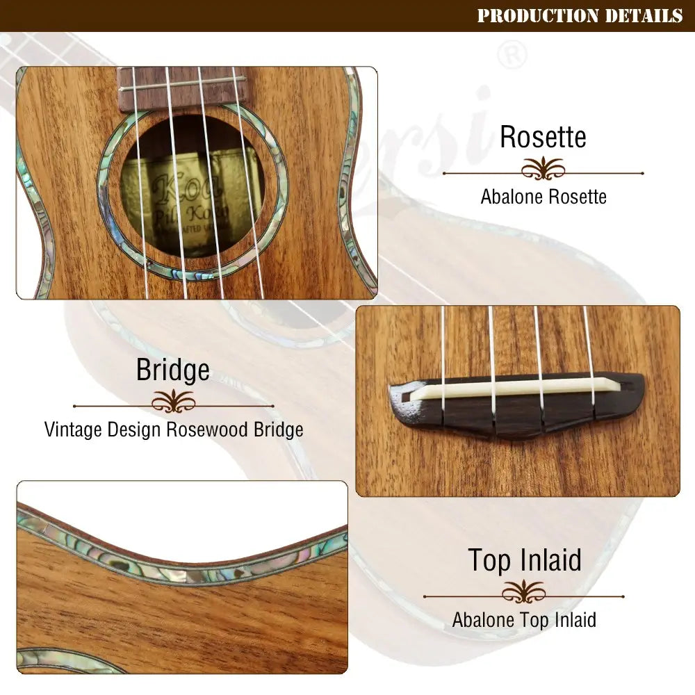 Aiersi Brand Koa Pili Koko All Solid Koa Body Concert Ukulele Professional Handmade Ukelele Hawaii Style Guitar Custom Logo