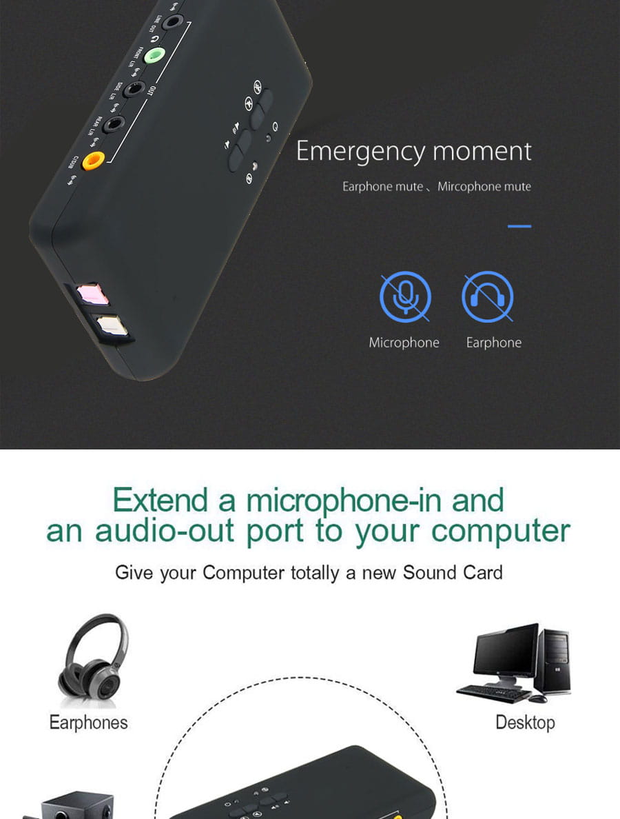 Urgrico external Sound Card with SPDIF & USB Extension Cable remoted wake-up studio record USB 7.1 Sound card for PC computer