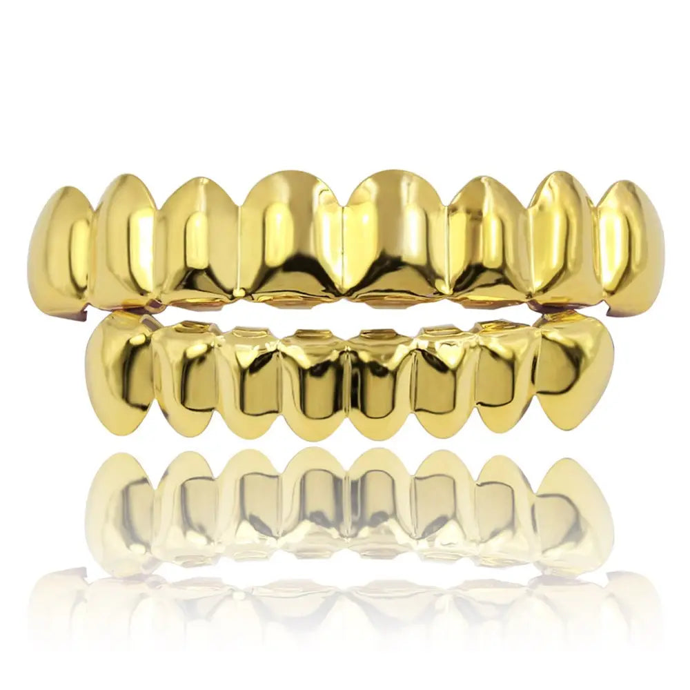 TOPGRILLZ 8/8 Hip Hop Teeth Grillz Set Gold Silver Color Top & Bottom Body Jewelry Punk Cosplay Party Tooth Grills Gifts