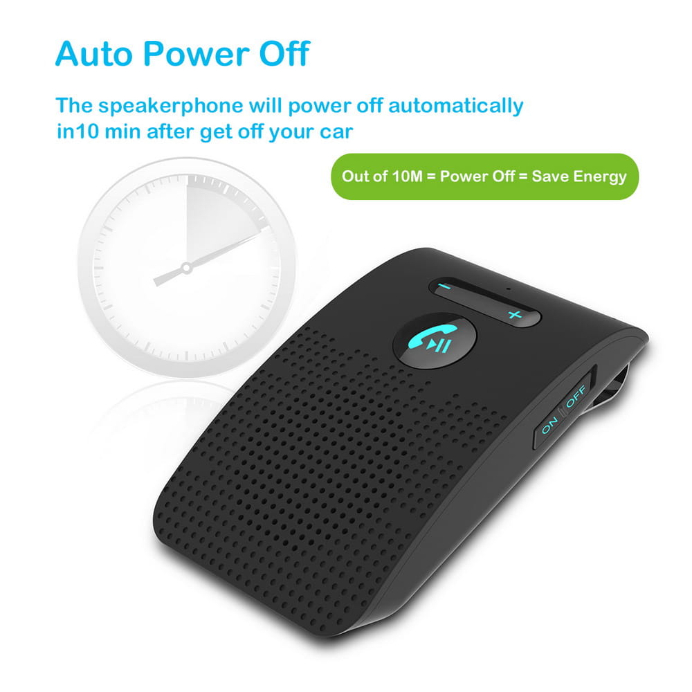 5.0 Handsfree Car Kit Hifi Speaker 2W Wireless Audio Receiver MP3 Music Player Noise Cancelling Sun Visor Clip