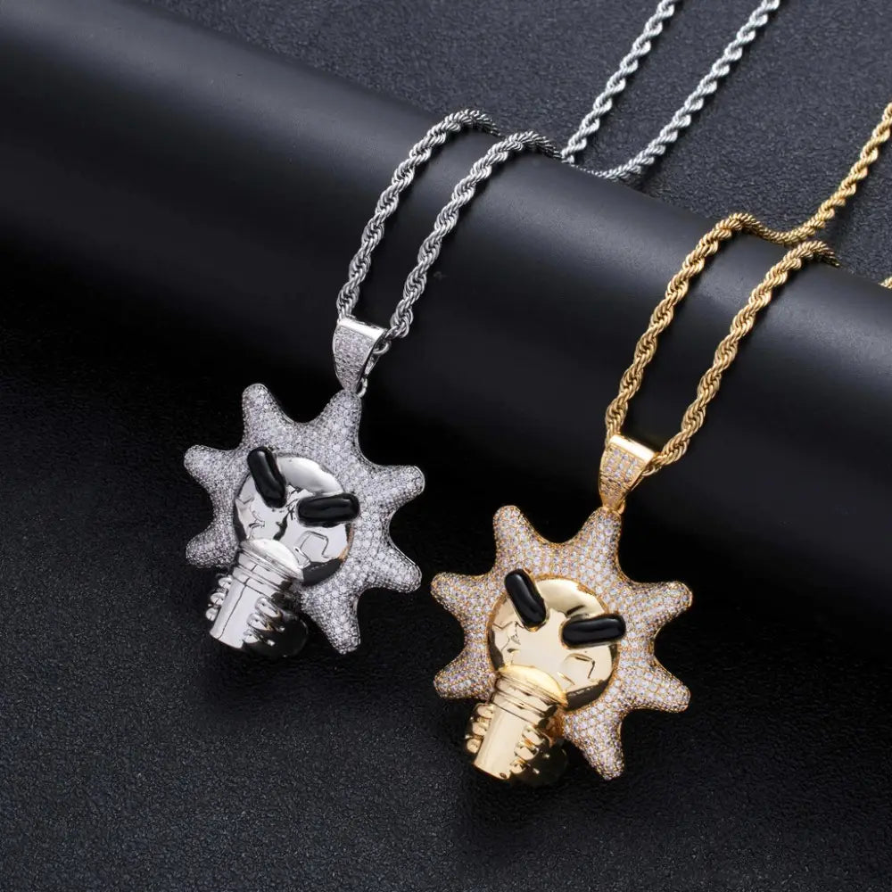 Hip Hop Micro Paved AAA Cubic Zirconia Bling Ice Out Drinking Water Sun Pendants Necklace for Men Rapper Jewelry Gold Color
