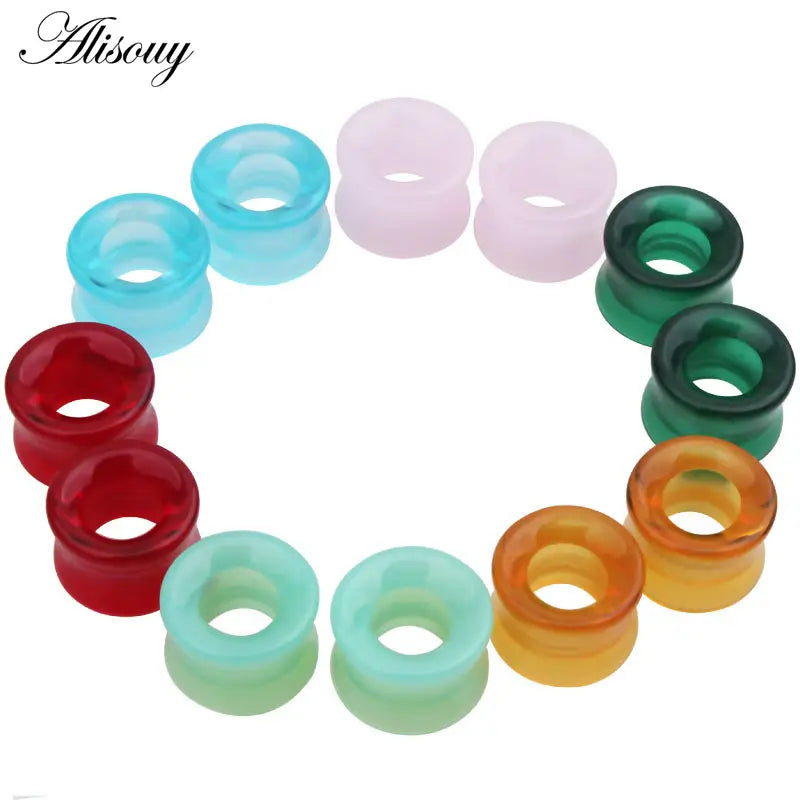 1Pc Stone Glass Ear Tunnel Plugs Mixed Style Hollow Single Flared Ear Flesh Gauges Piercing Ear Expander Stretcher Body Jewelry