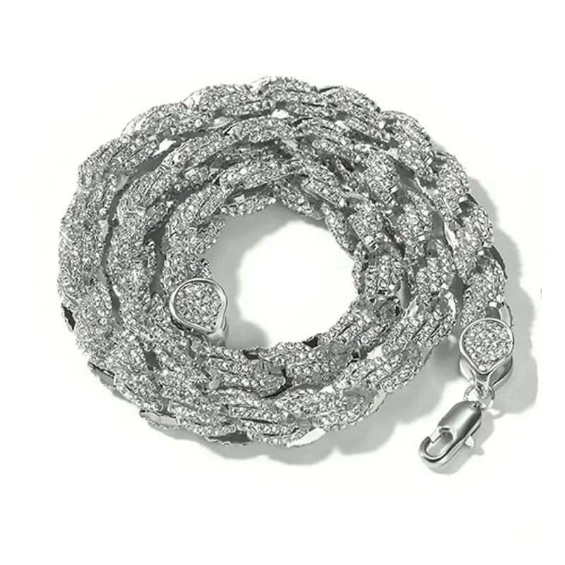 Hip Hop Full Austrian Rhinestone Paved Bling Iced Out Round Rope Link Chain Necklace for Men Rapper Jewelry Rose Gold Color