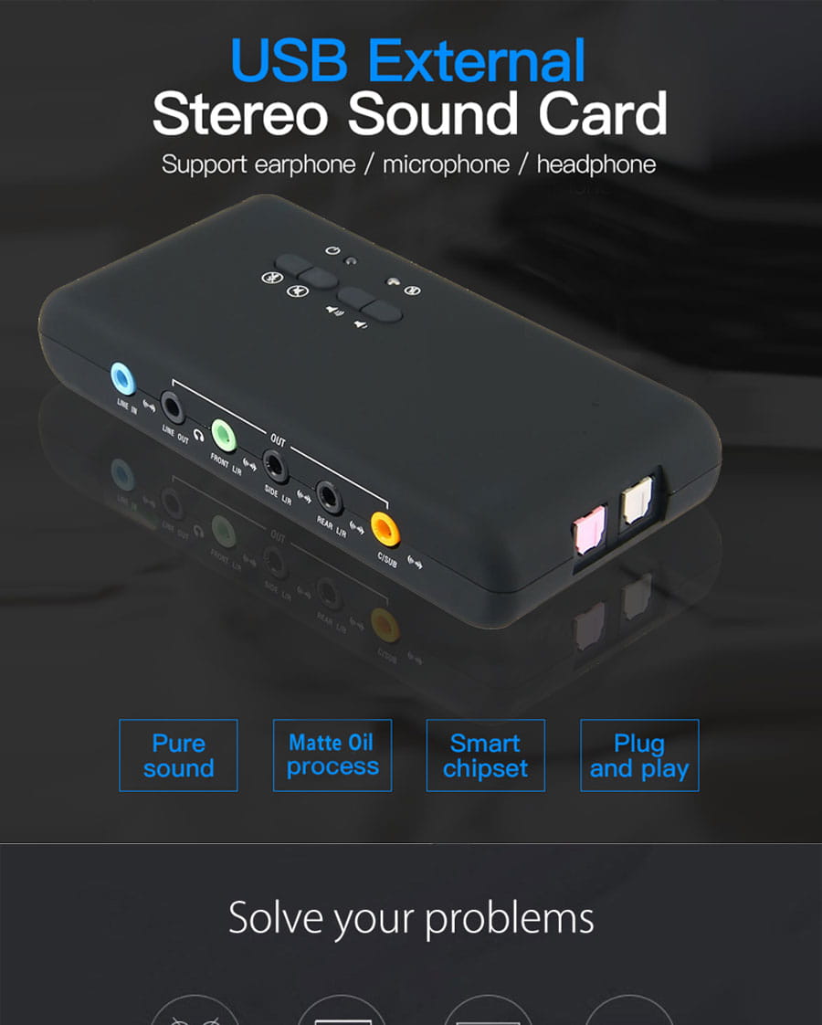 Urgrico external Sound Card with SPDIF & USB Extension Cable remoted wake-up studio record USB 7.1 Sound card for PC computer
