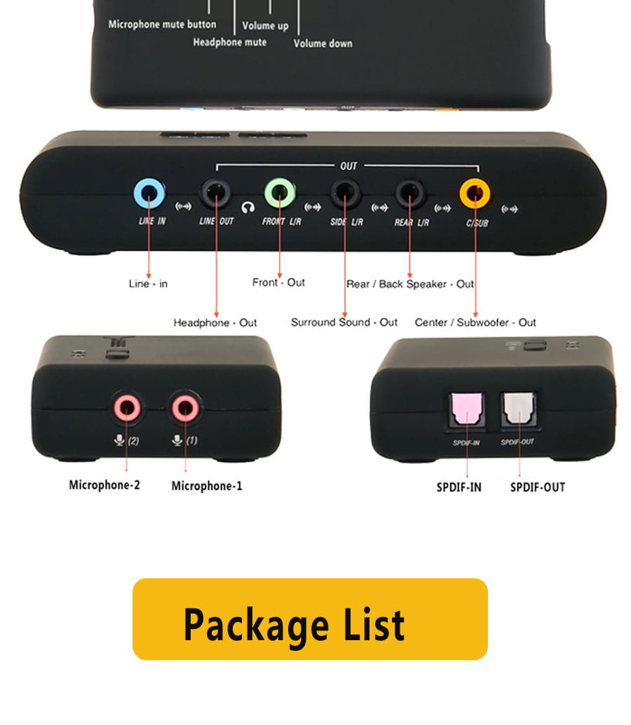 Urgrico external Sound Card with SPDIF & USB Extension Cable remoted wake-up studio record USB 7.1 Sound card for PC computer