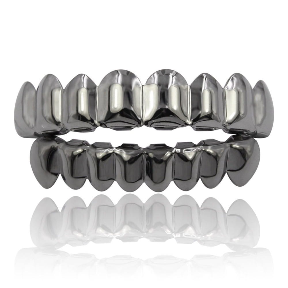 TOPGRILLZ 8/8 Hip Hop Teeth Grillz Set Gold Silver Color Top & Bottom Body Jewelry Punk Cosplay Party Tooth Grills Gifts
