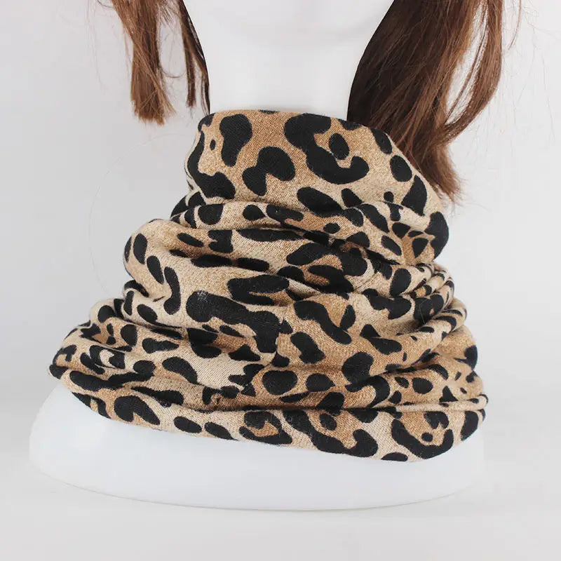 Hip Hop Women Fashion Leopard Print Warm Hat Caps For Girl Dot Spring Autumn Cotton Beanies Skullies Double Used Hats Scarf