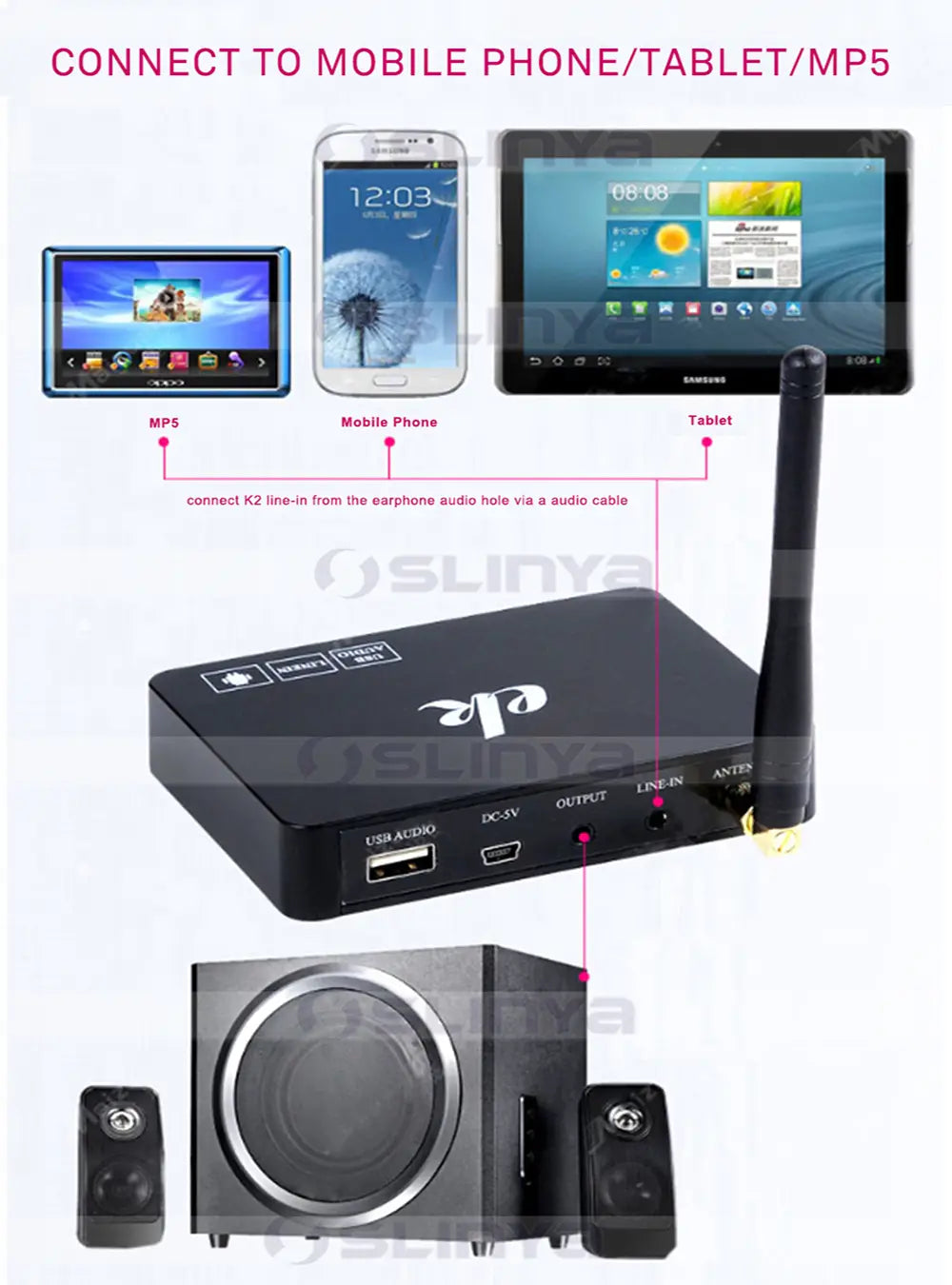 K2 Android TV Box PC Home KTV Mini Karaoke Echo Mixer System Digital Sound Audio Mixer Singing Machine + 2 Wireless Microphone